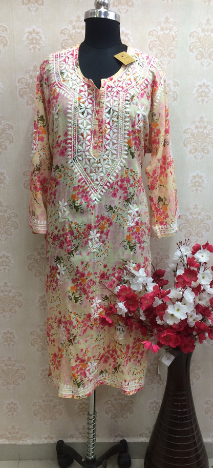 Multi floral printed Lucknowi kurti