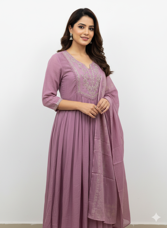 Jaipuri dress - Neck work