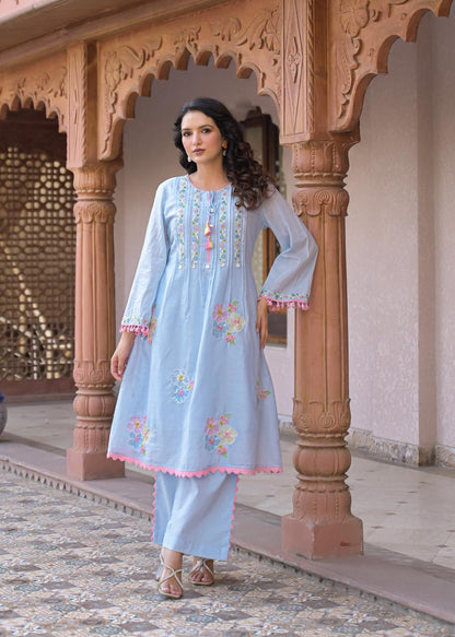 Anjum Pastel Blue Embroidered Kurta Set