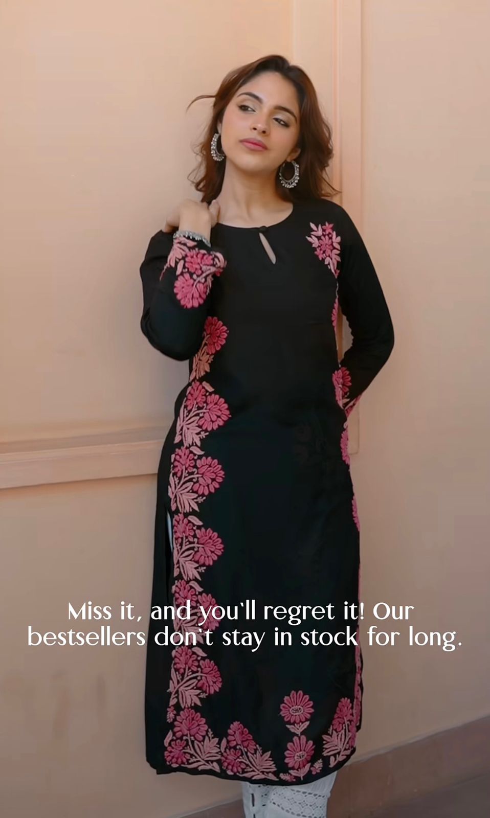 Kurti - Pink & Green Aari Work