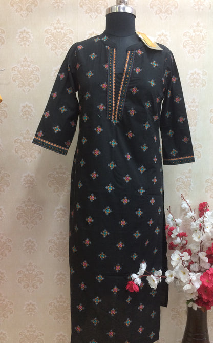 Black Cotton Printed Kurti for Women