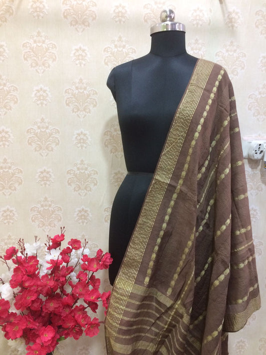 Cotton brown dupatta with cream detailing