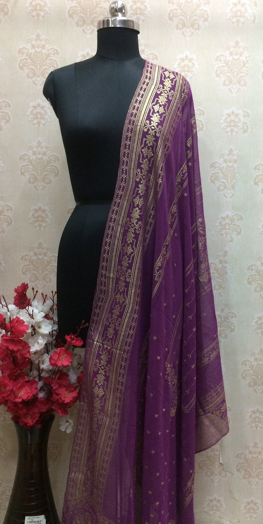 Georgette purple dupatta with golden foil print