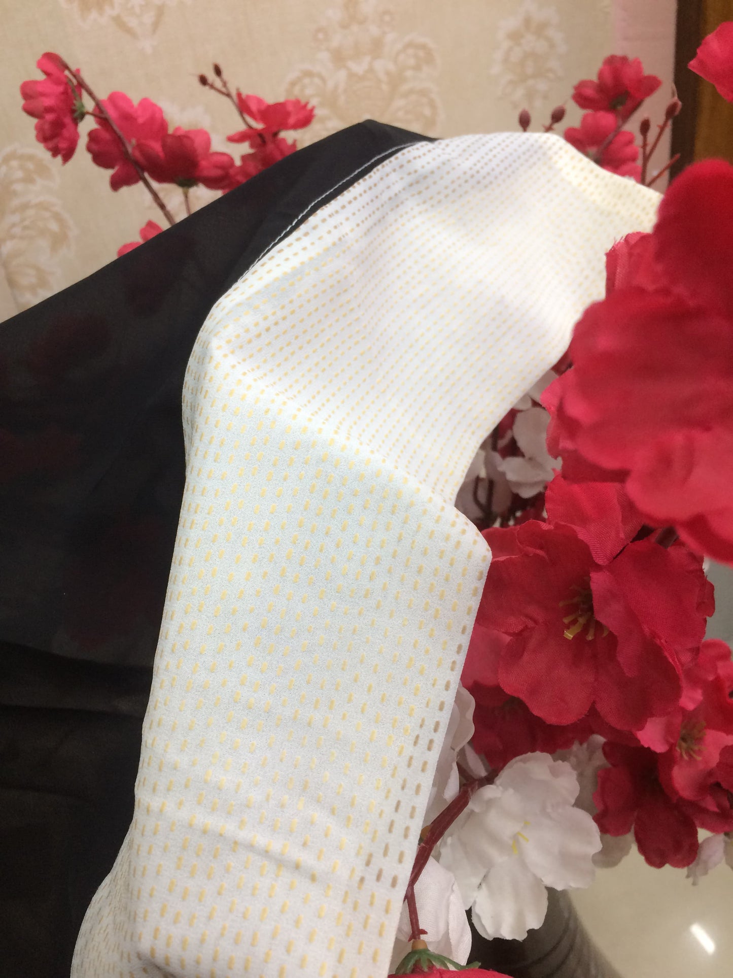 Black georgette dupatta with white border