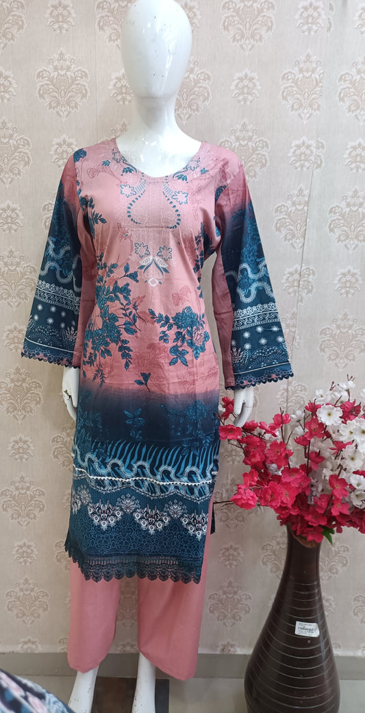 Ruba Elegant Dusty Rose & Deep Teal Printed Kurti Set