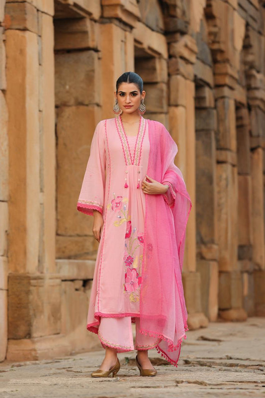 Blush pink floral embroidered anarkali set with dupatta
