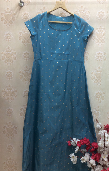 Teal Blue Art Silk Anarkali Kurti with Scattered Gold Foil Dots