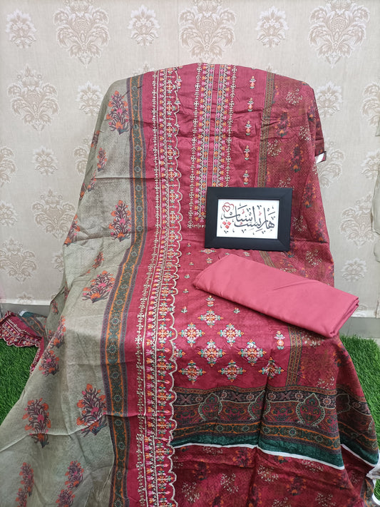 Unstitched Pakistani Embroidery 3-piece set