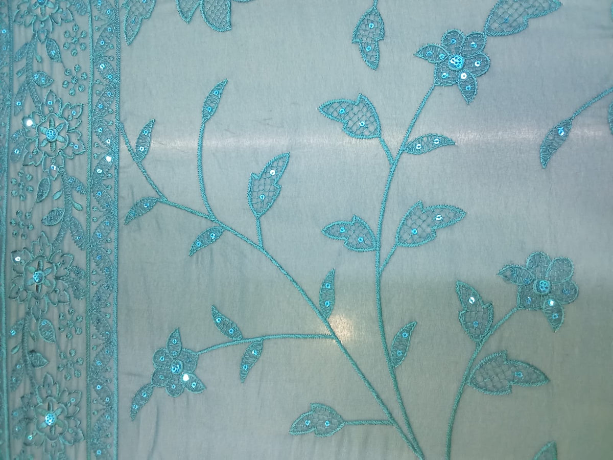 Peacock blue georgette heavy dupatta with embroidery work