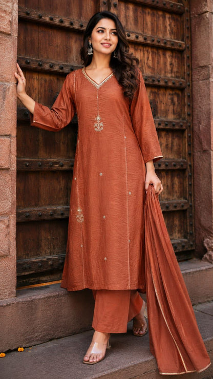 Mul Chanderi Anarkali Set