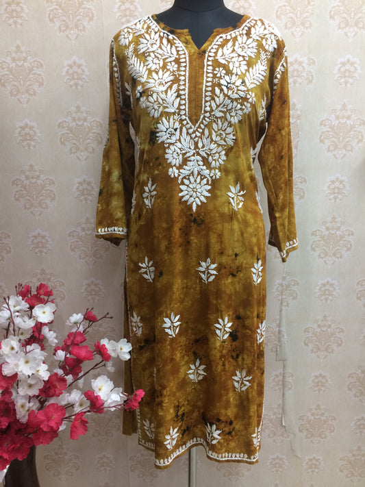 Rayon tie dye Lucknowi kurti