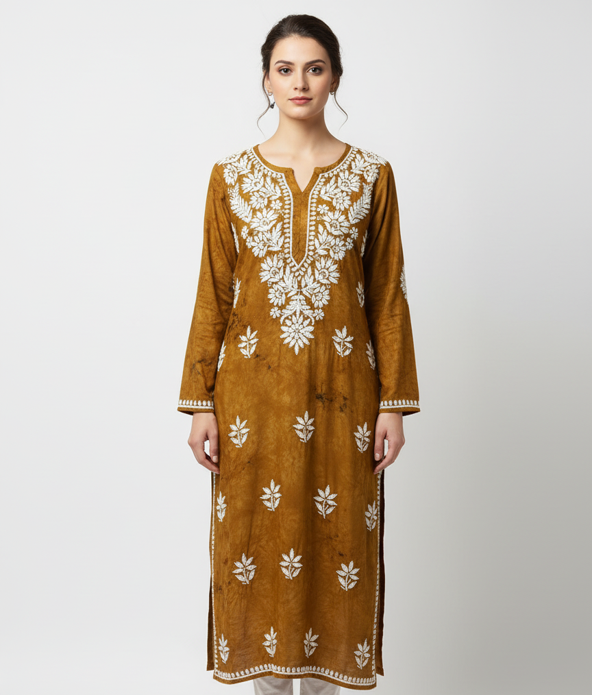 Rayon tie dye Lucknowi kurti