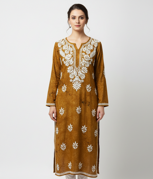Rayon tie dye Lucknowi kurti