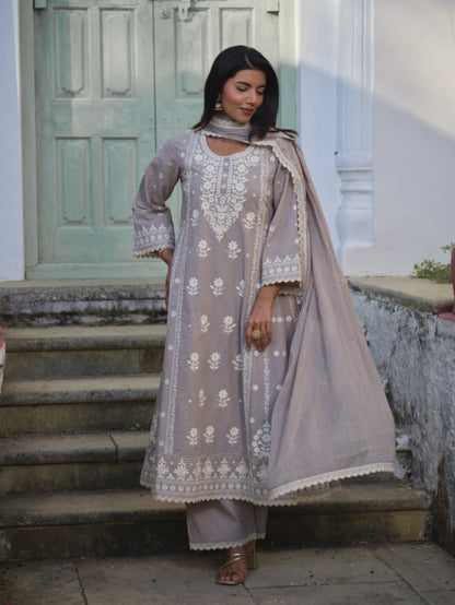 Sheena Mauve Mist Hand-Embroidered Chikankari Anarkali Set