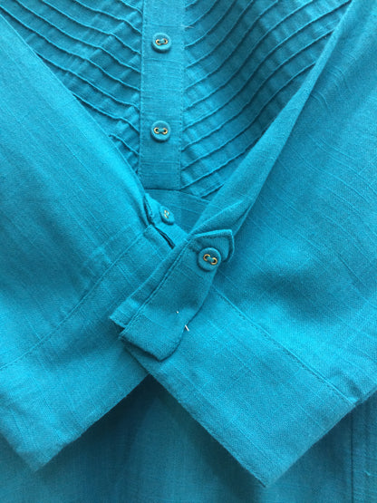 Teal Pleated Yoke Cotton Kurti