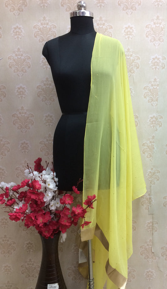Plain Yellow Chiffon Dupatta with Golden Border