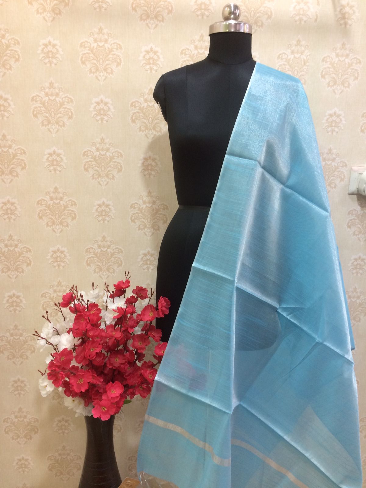 Organza heavy shining dupatta with gray border