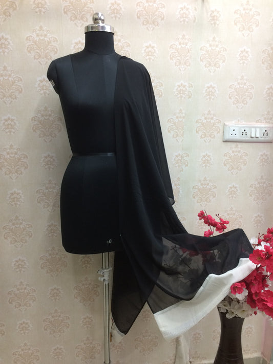 Black georgette dupatta with white border